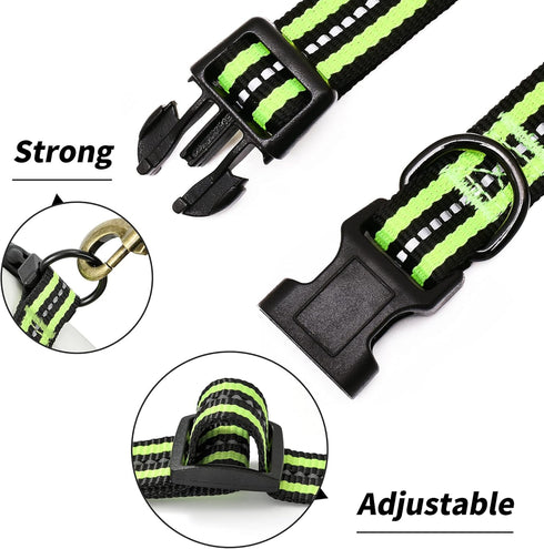 Mile High Life Reflective Dog Collar - Nylon Pet Collar with Buckle, Light Weight Lime Green for Large Dogs (L)
