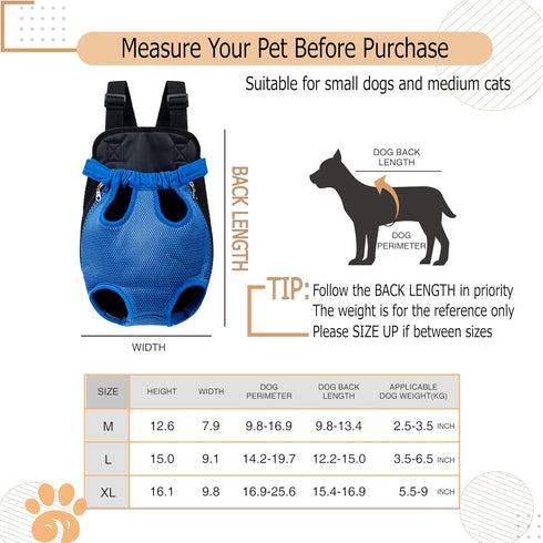 Hands-Free Pet Carrier Backpack for Dogs and Cats, Comfortable Adjustable Design for Traveling (Blue, Large)