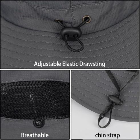 Summer Sun Hat for Men & Women, Beach Wide Brim Outdoor Protection Packable Mesh Bucket Cap
