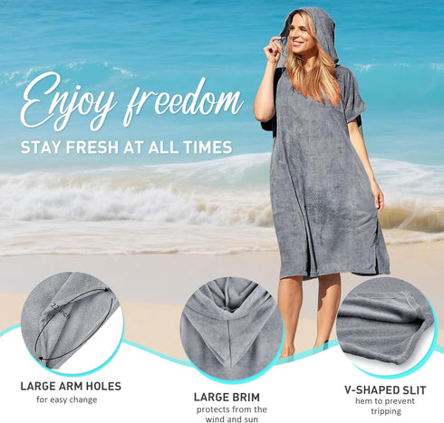 Tirrinia Surf Poncho Beach Changing Towel Hooded Wetsuit, Super Absorbent Swim Robe Poncho for Men & Women Bath Shower