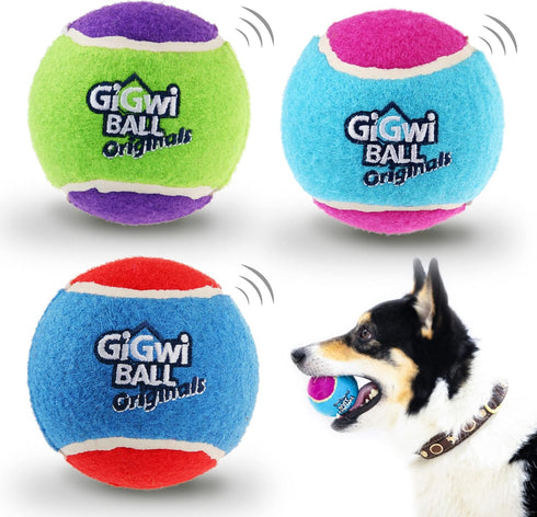 Gigwi Squeaky Tennis Ball Dog Toys - Interactive Dog Ball for Small and Medium Dogs Training, 2.5” Rubber Toy (3 Pack)
