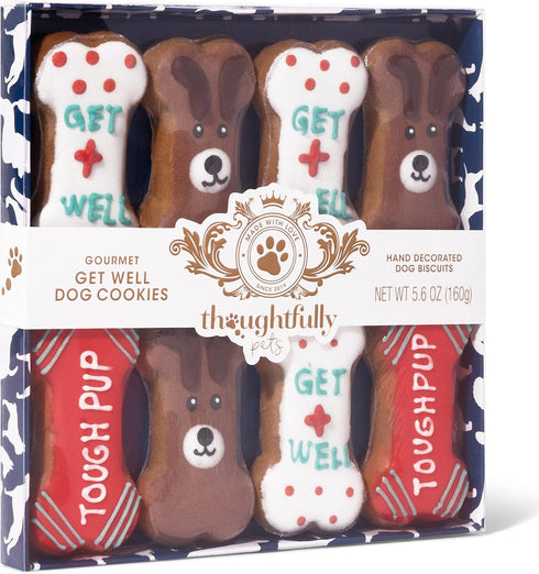 Thoughtfully Pets, Get Well Dog Cookies Gift Set, Crunchy Dog Treats Includes Colorfully Hand Decorated Get Well Themed Dog Biscuits to Brighten Their Day, Pack of 8