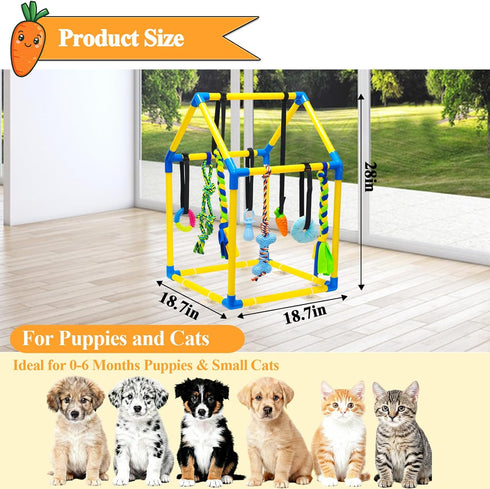 8 Puppy Play Gym with Hanging Toys, Jungle Gym for Small Dogs & Puppies Indoor Enrichment Playground Interactive