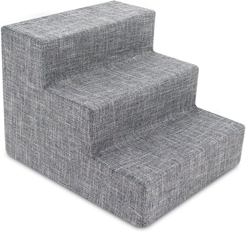 Best Pet Supplies Dog Stairs - Ash Gray Linen - 3-Step - Non-Slip Foam Pet Steps for Small Dogs & Cats