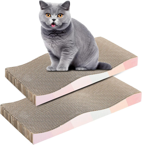 Cat Scratching Board, Cardboard Cat Scratchers for Indoor Cats, Reversible Large Wide with Catnip (2pcs)