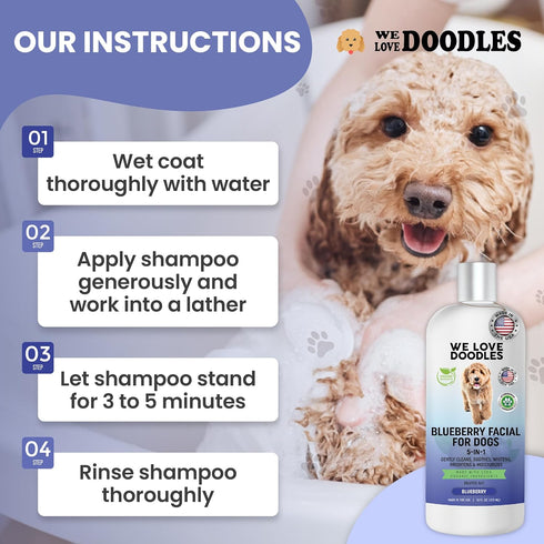 16:1 16 oz Blueberry Facial Dog Shampoo - Dog Tear Stain Remover, Brightens & Whitens Coat, Cleans & Deodorizes