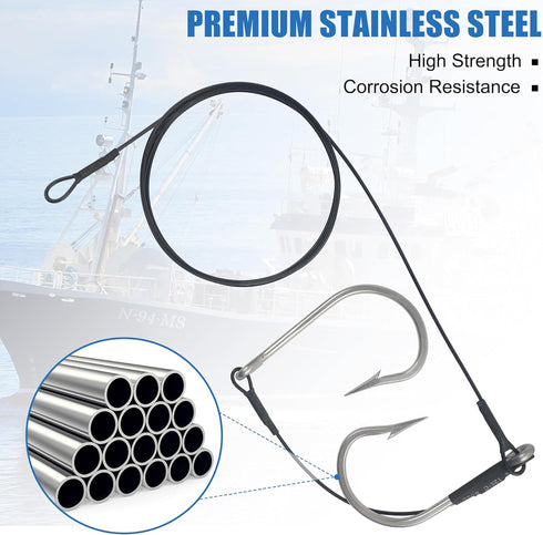400LB Shark Rigs Stainless Steel Twin Fishing Hooks Nylon Coated Cable Leader Rigging Saltwater Sea Fishing Double Drop