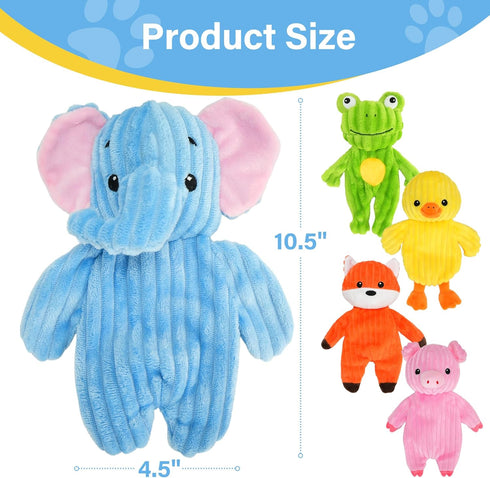 5 Pack Prime Pets Plush Squeaky Dog Toys, No Stuffing Bodies, Crinkle Pet Toys for Small Medium Large Dogs, Puppy Chew