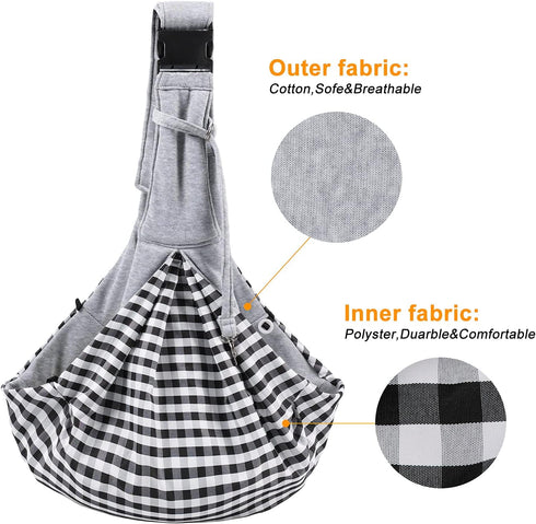 Surblue Dog Sling Carrier Bag with Hands Free Reversible Belts,Safe Comfortable Adjustable Crossbody Shoulder Outdoor Travel Pet Tote Suitable for Small Pet Cat Puppy up to 12 lb (New) (Buckle Grey)