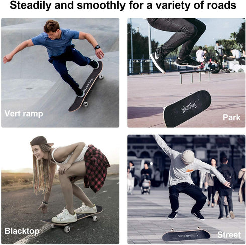 WhiteFang Complete Skateboard for Beginners, 31 x 7.88, 7 Layer Canadian Maple, Double Kick Concave