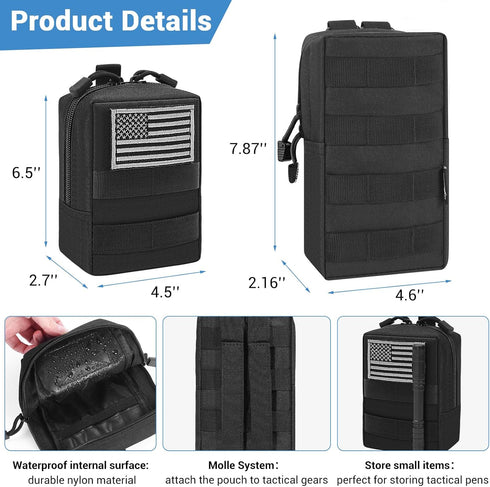 FUNANASUN 2 Pack Tactical Molle Pouches, Compact Water-Resistant EDC Pouch, Small Molle Bag