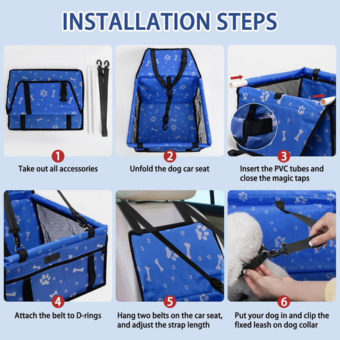 PetsHome Foldable Dog Car Seat with Removable Thick Mat, Waterproof Oxford Travel Bag for Small to Medium Dogs, Pattern