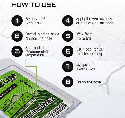 ZUMWax Iron-On Ski/Snowboard/Nordic/Cross-Country Wax, 140g, Made in USA, PFAS-free, 100% hydrocarbon wax.