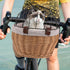 Commuting Puppy Bike Carrier Handwoven Wicker Pet Basket with Straps for Dog Cat Riding, Front Mounted Animal Carrier