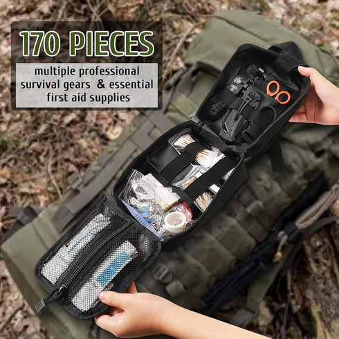 Survival First Aid Kit, 170 PCS Survival Kits, Essential Gear Trauma Kit for Hiking Camping Outdoor Adventure, Gifts