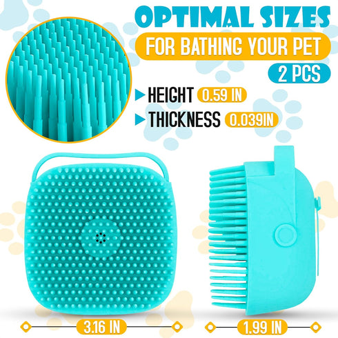 2Pcs Dog Bath Brush Scrubber with Soap Dispenser - Pet Shampoo Brush for Dogs & Cats Bath (Blue)