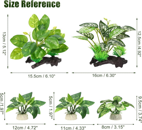 Aquarium Plastic Plants, Silk Plants Set Decor for Betta Fish (Green, 5pcs)