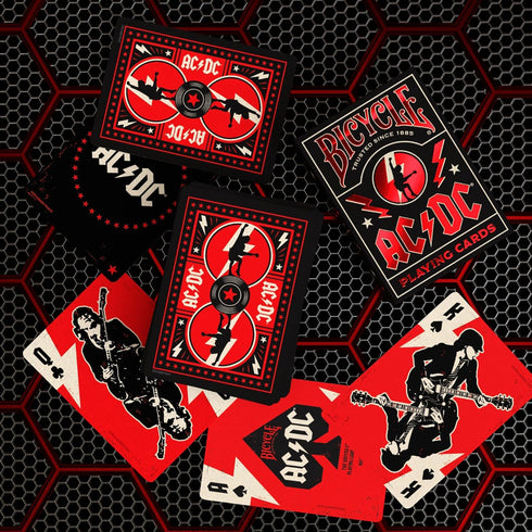 1 Bicycle ACDC Playing Cards, Features Iconic ACDC Song Titles and Band Designs, Red and Black, Deck