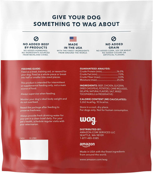 ,6 (Pack 1) Amazon Brand - Wag Soft & Tender American Jerky Dog Treats - Beef Recipe Ounce