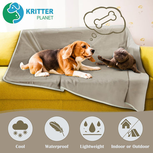 Kritter Planet Waterproof Cooling Dog Mat, Soft Lightweight Cooling Pet Blanket for Summer, Reversible Furniture Cover,