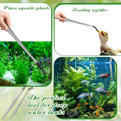 2 Pcs Extra Long Stainless Steel Reptile Feeding Tongs - Rubber Tip Bearded Dragon Aquarium Tweezer Tool (Silver, 18.5