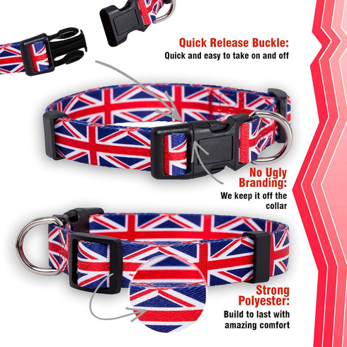 Native Pup Union Jack UK British Flag Dog Collar, Medium