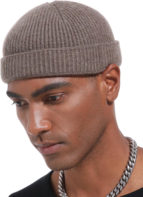 vidsel Thin Wool Fisherman Beanie Hat for Men Women - Fall Winter Short Knit Cuffed Fashion Trawler Skull Cap