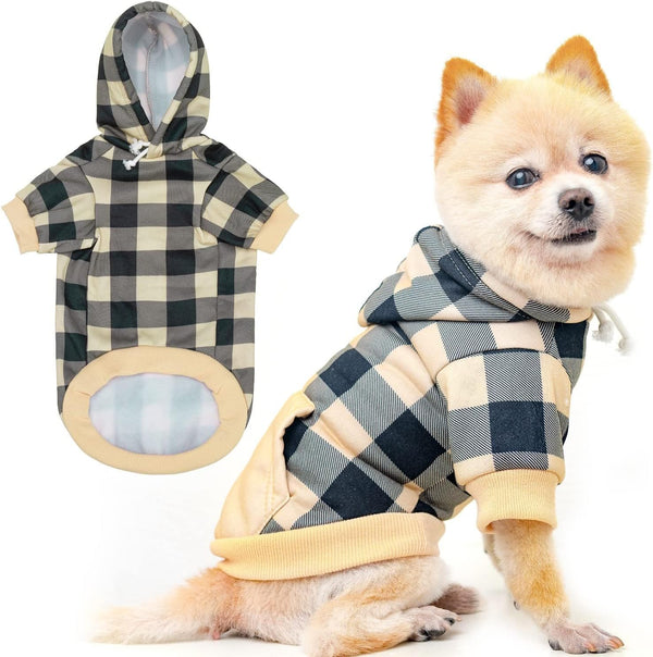 KOOLTAIL Plaid Dog Hoodie, Pet Clothes Sweater with Hat and Pocket for Small Medium Large Dogs, Soft Winter Coat