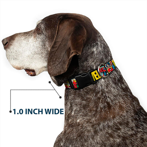 Dog Collar Plastic Clip Marvel Retro Comic Panels, Black Yellow, 6 to 9" Wide