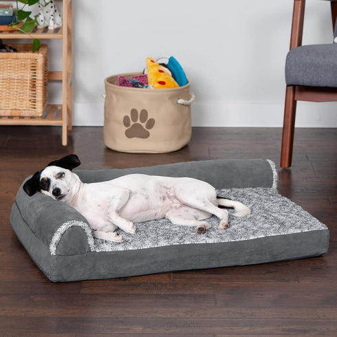 Furhaven Memory Foam Dog Bed for Medium/Small Dogs, Removable Bolsters & Washable Cover, Stone Gray, Medium
