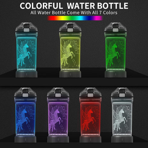 Kids Water Bottle with 3D Glowing Unicorn Illusion LED Light - 14 oz - Creative Gift for Girls