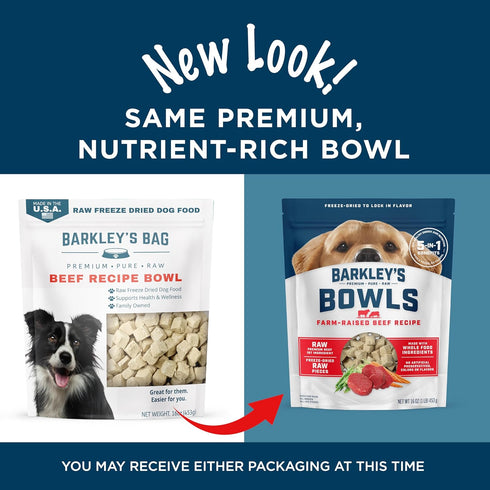 16 Oz Barkleys Bowls, Freeze-Dried Raw Beef Dog Food, Fresh Whole Food Ingredients with Farm-Raised Beef, Grain Free