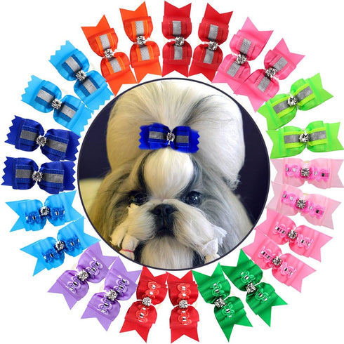 YOY 24pcs / 12 Pairs Adorable Grosgrain Ribbon Pet Dog Hair Bows with Rubber Bands for Grooming Accessories