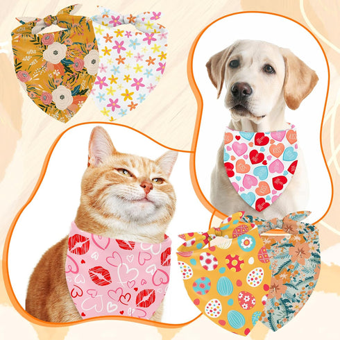 36Pcs Whaline Spring Dog Bandana Triangle Pet Scarf Adjustable Double-Sided Puppy Neckerchief Colorful Egg Floral Bunny