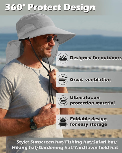 Neck Flap Sun Hat with Wide Brim, UPF 50+, Perfect for Outdoor Adventures, Hiking, Fishing