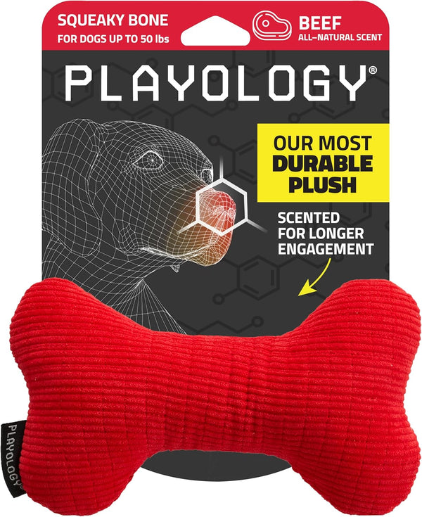 Playology Dog Toys | Plush Squeaky Bone Chew Toy for Dogs |