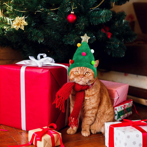 Xuniea Green Santa Dog Hat, Adjustable Antler Costume for Dogs & Cats, Cute Christmas Tree Hat for Small Pets
