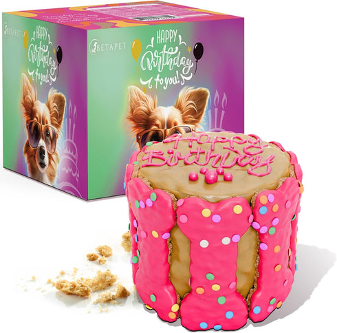 Dog Birthday Cake for Dogs - Rice Cake Based Dessert Made with Dog Treats and Human Grade Ingredients - Happy Birthday