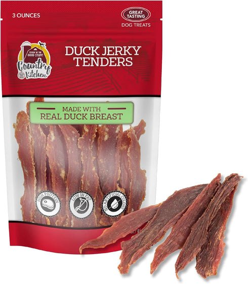 Country Kitchen Duck Jerky Dog Treats, 3 oz, Made with Real Duck, High Protein, Low Fat, No Artificial Colors