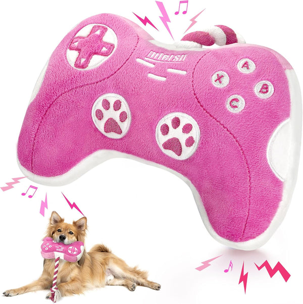 Cute Dog Plush Toys: Squeaky Toys with Crinkle Paper and Interactive Rope for Tug of War - Game Controller Chew Toy
