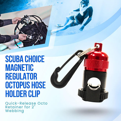 Scuba Diving Magnetic Regulator Hose Holder Clip, Red, Octopus