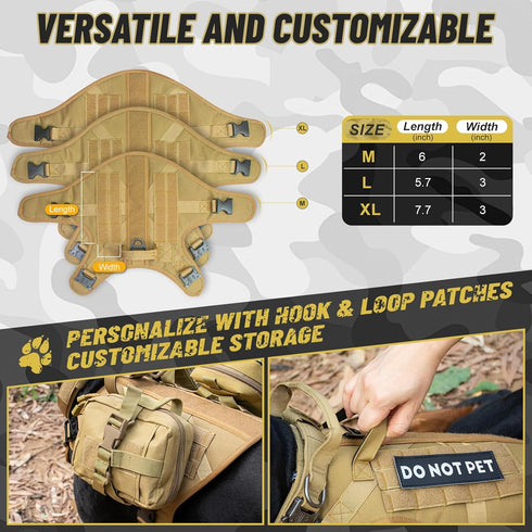 Tactical Dog Harness - No Pull Adjustable Easy to Control Pet Harness with Handle, Reflective Patch for Training, Heavy