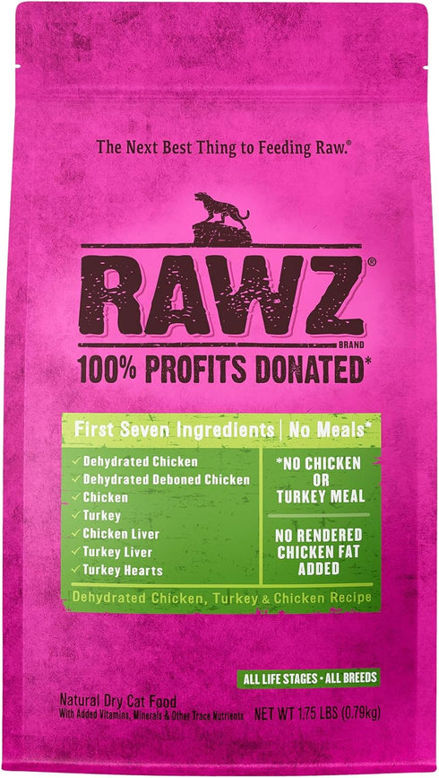 Rawz Dehydrated Chicken, Turkey & Chicken Recipe Natural Meal Free Dry Cat Food, 1.75 lb, Chicken & Turkey