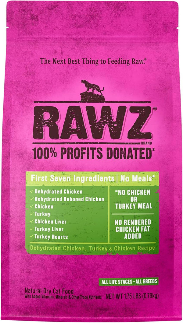 Rawz Dehydrated Chicken, Turkey & Chicken Recipe Natural Meal Free Dry Cat Food, 1.75 lb, Chicken & Turkey
