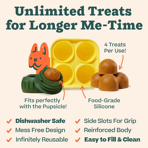 Woof Pupsicle and Treat Tray, Long-Lasting Fillable Treat Toy, Silicone Molds for Dog Treats, Dishwasher Safe