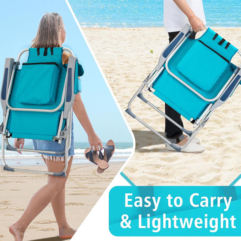 300lbs Folding Beach Chair for Adults, Outdoor Portable Lawn Chair Camping Chair,High Back Beach Chairs with Hard