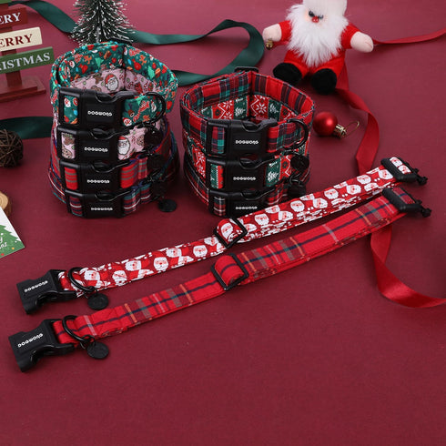 DOGWONG Christmas Cotton Dog Collar, Red Green Stripe Durable Soft Fabric Collar for Small Medium Large Dogs
