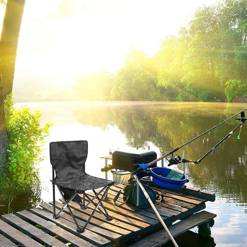 balacoo Portable Foldable Fishing Chair with Oxford Cloth and Carry Bag, Small Gray Striped Camping Chair for Outdoor