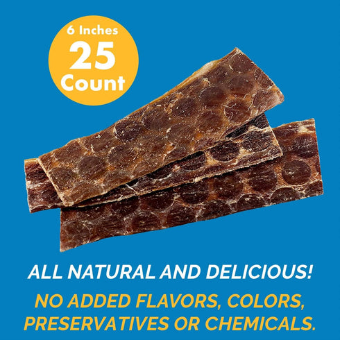 Esophagus Dog Treats (6 Inches - 25 Count), 100% Natural Gullet Sticks, Beef Jerky Strips, No Preservatives