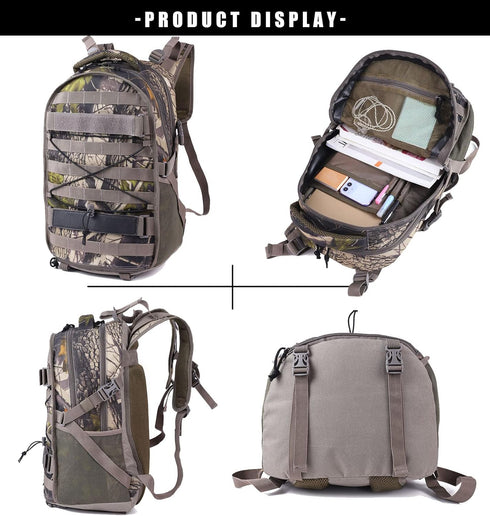 Waterproof Camo Hunting Backpack with Rain Cover and Bow/Rifle Holder for Camping, Hiking